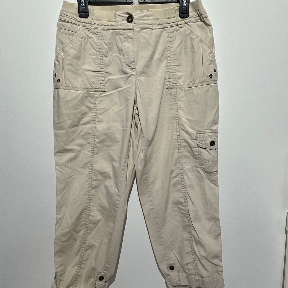Chico's Women's Cream Elastic Waist Cropped Jogger Cargo‎ Pants Size 0.5/Small
